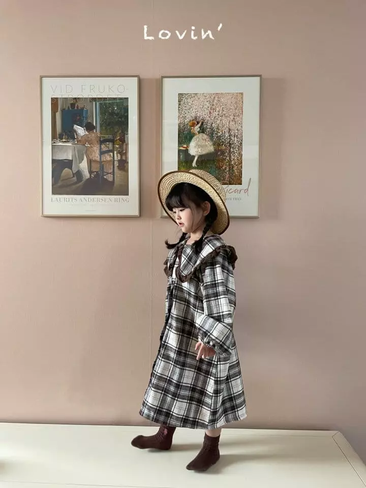 Lovin - Korean Children Fashion - #kidsshorts - Check Collar One-piece - 4