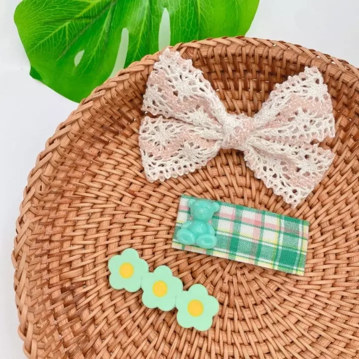 Mins - Korean Children Fashion - #Kfashion4kids - Green Check Hairpin Set - 5