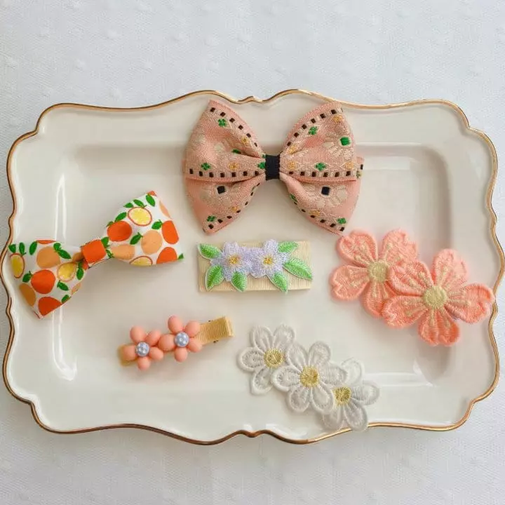 Mins - Korean Children Fashion - #designkidswear - Orange Stitch Hairpin Set - 4