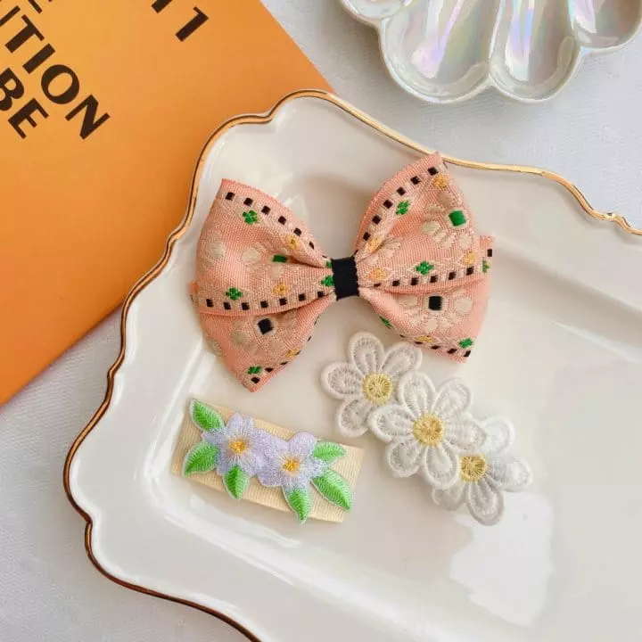 Mins - Korean Children Fashion - #fashionkids - Orange Stitch Hairpin Set - 5
