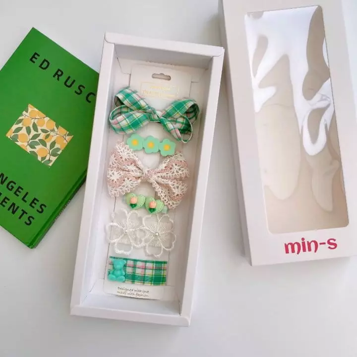 Mins - Korean Children Fashion - #kidsshorts - Green Check Hairpin Set - 2