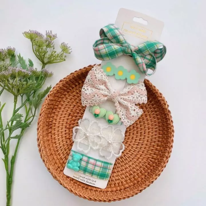 Mins - Korean Children Fashion - #littlefashionista - Green Check Hairpin Set - 6