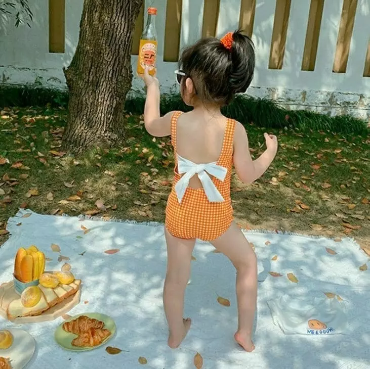 Miso - Korean Children Fashion - #childofig - Orange Swimwear with Tee - 9