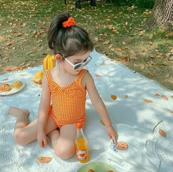 Miso - Korean Children Fashion - #designkidswear - Orange Swimwear with Tee - 11