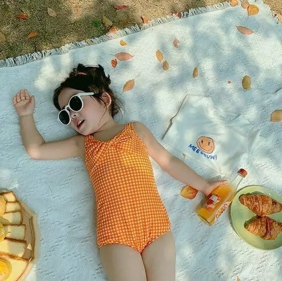 Miso - Korean Children Fashion - #discoveringself - Orange Swimwear with Tee - 12