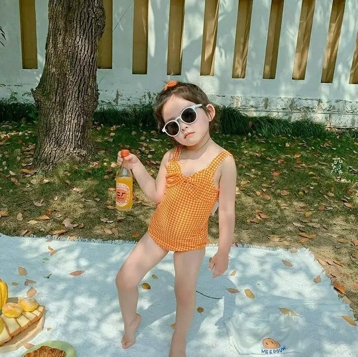 Miso - Korean Children Fashion - #stylishchildhood - Orange Swimwear with Tee - 8
