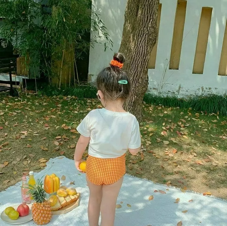 Miso - Korean Children Fashion - #todddlerfashion - Orange Swimwear with Tee - 6