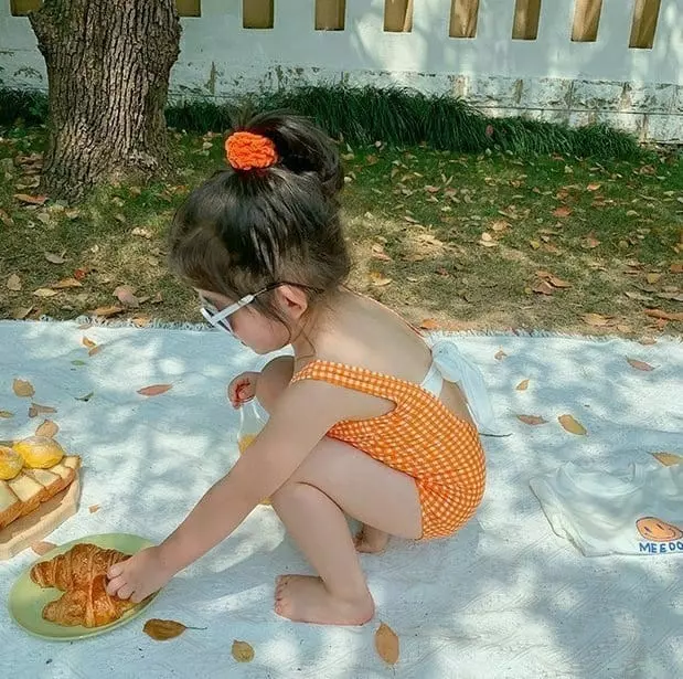 Miso - Korean Children Fashion - #toddlerclothing - Orange Swimwear with Tee - 7