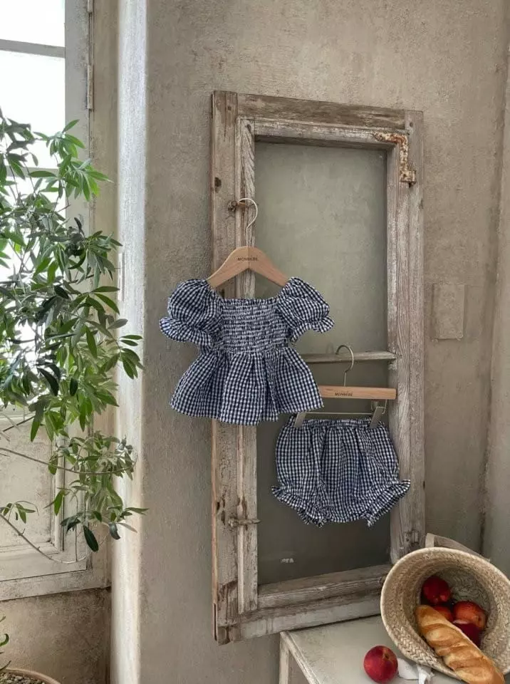 Monbebe - Korean Baby Fashion - #babygirlfashion - Bonjour Check Top Bottom Set - 11