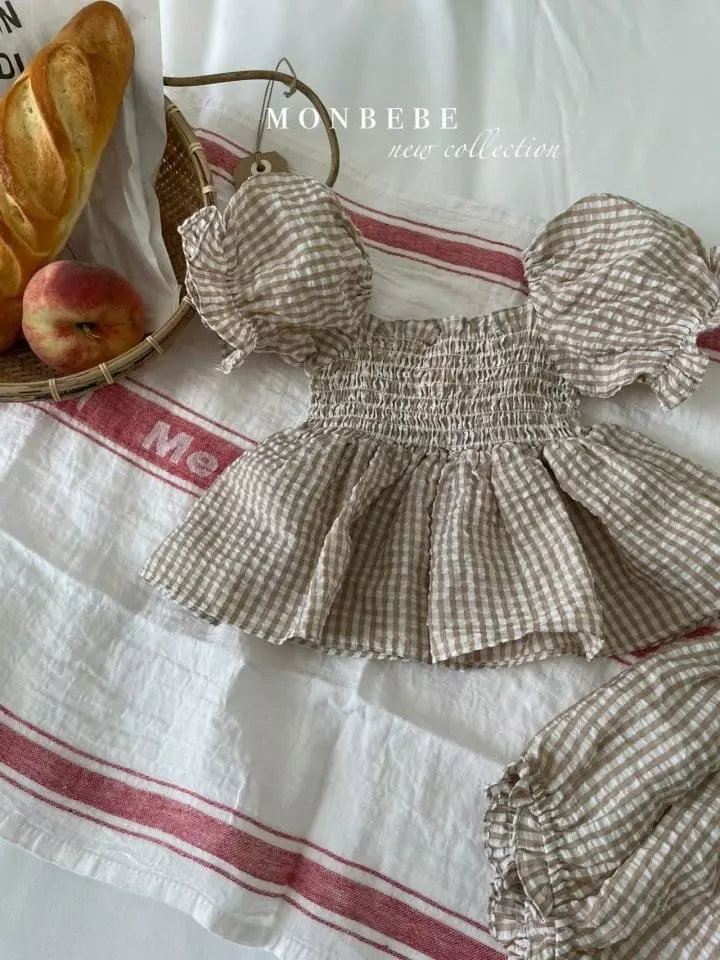 Monbebe - Korean Baby Fashion - #babywear - Bonjour Check Top Bottom Set - 2