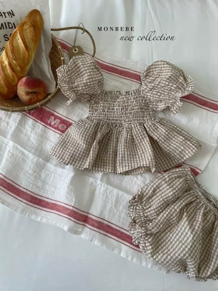 Monbebe - Korean Baby Fashion - #smilingbaby - Bonjour Check Top Bottom Set - 5