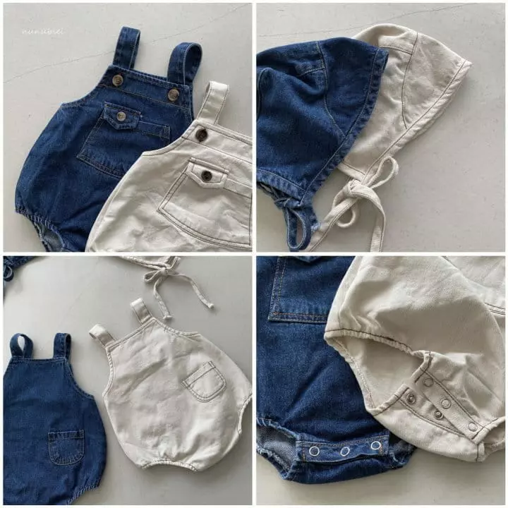 Nunubiel - Korean Baby Fashion - #babyfashion - Denim Romper with Bonnet - 2