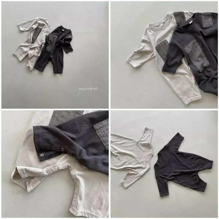 Nunubiel - Korean Baby Fashion - #babywear - Check Patch Bodysuit - 2