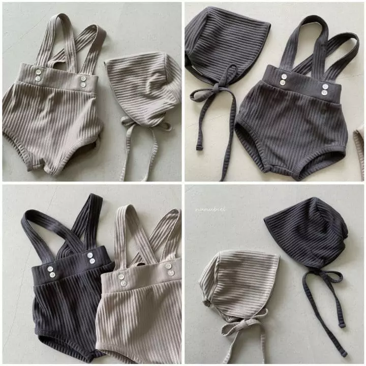 Nunubiel - Korean Baby Fashion - #onlinebabyboutique - Pleats Dungarees with Bonnet - 3