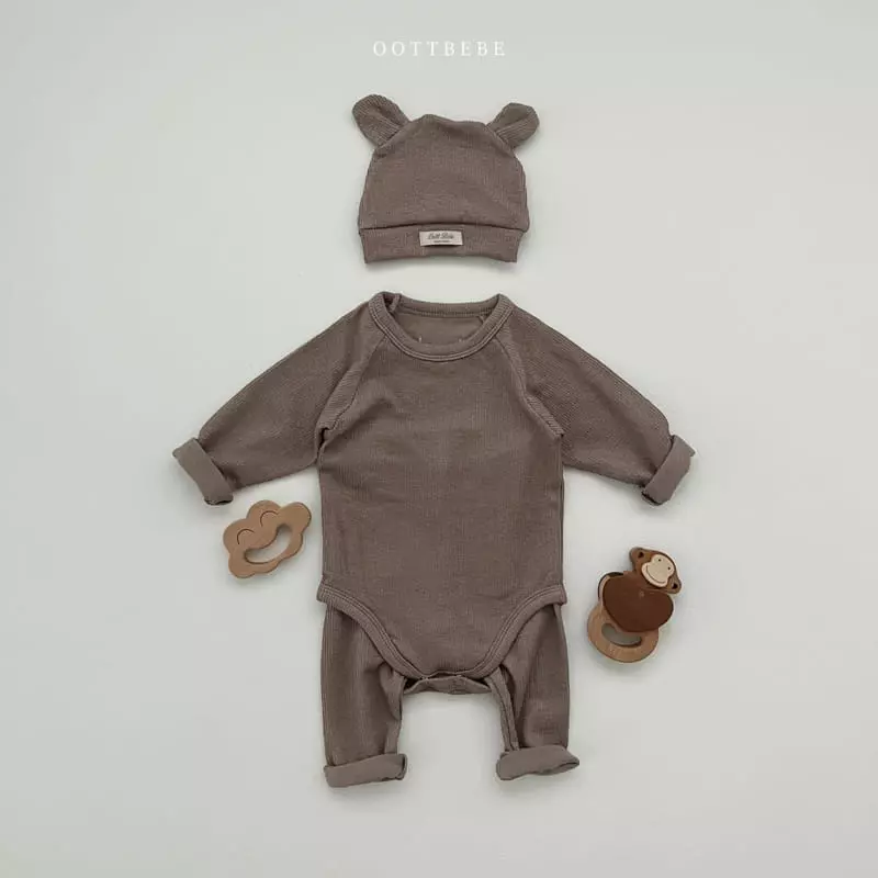 Oott Bebe - Korean Baby Fashion - #babyboutique - Sunny Bodysuit Leggings Bonnet Set - 2