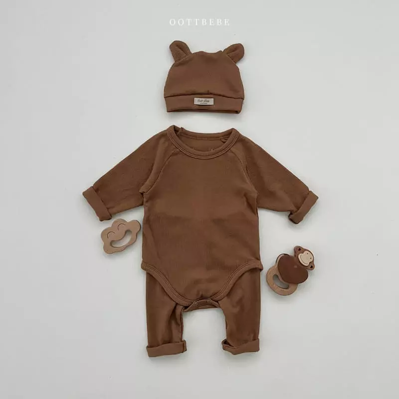 Oott Bebe - Korean Baby Fashion - #babyboutique - Sunny Bodysuit Leggings Bonnet Set - 3