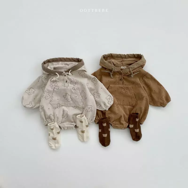 Oott Bebe - Korean Baby Fashion - #babyboutique - Bread Bear Hoody Bodysuit - 9