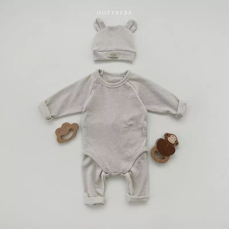 Oott Bebe - Korean Baby Fashion - #babyboutique - Sunny Bodysuit Leggings Bonnet Set - 4