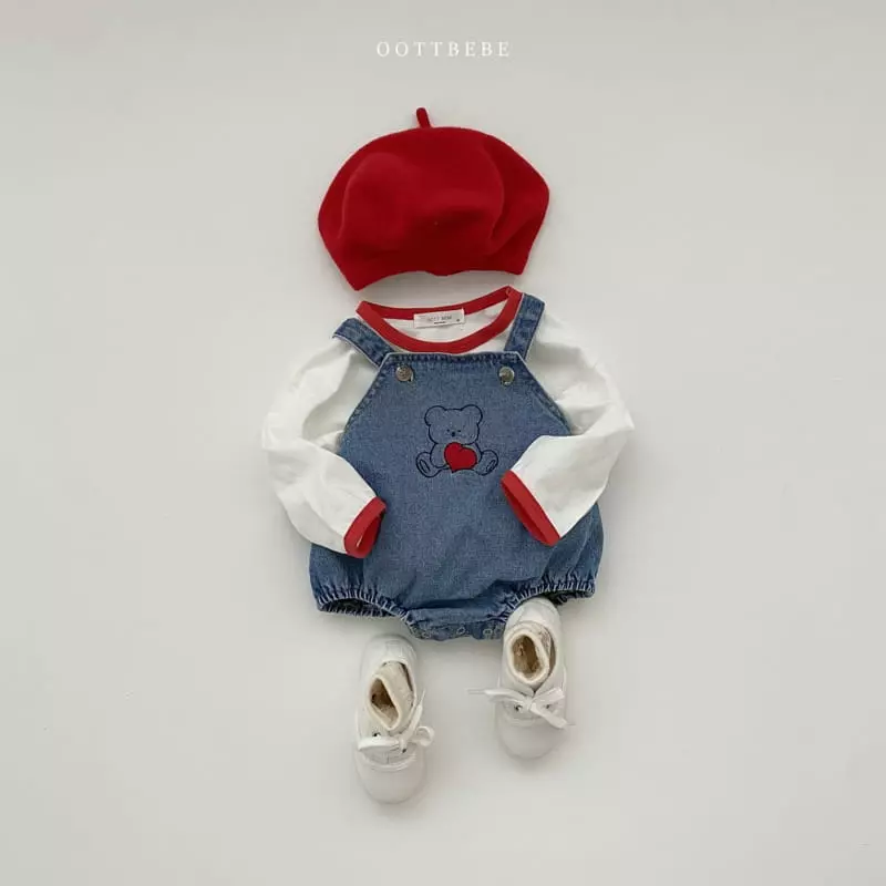 Oott Bebe - Korean Baby Fashion - #babyclothing - Love Denim Teddy Bodysuit - 4