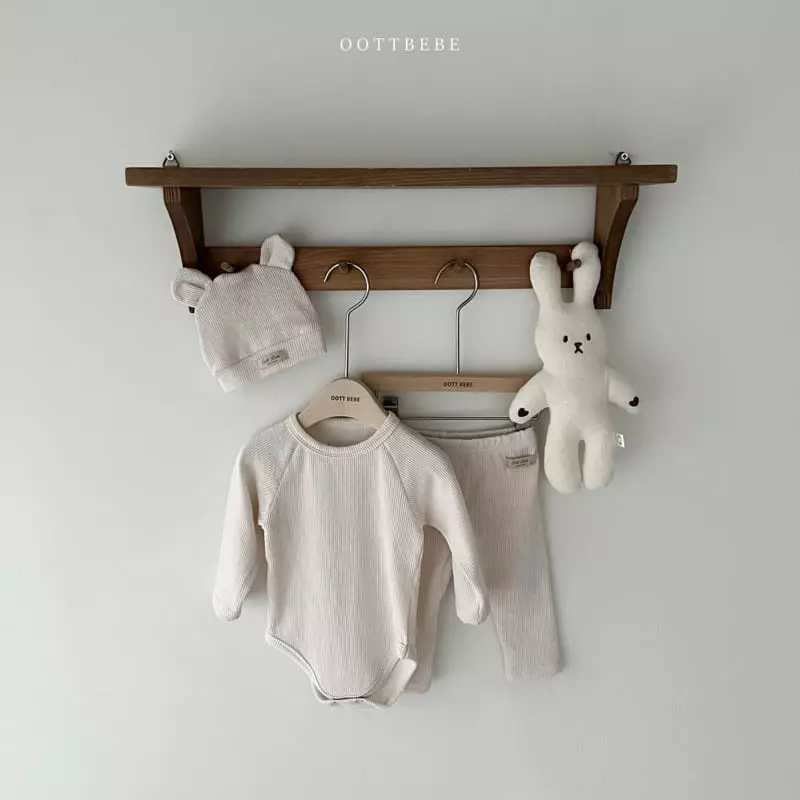 Oott Bebe - Korean Baby Fashion - #babyfever - Sunny Bodysuit Leggings Bonnet Set - 7