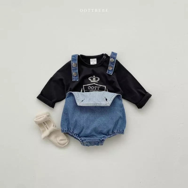 Oott Bebe - Korean Baby Fashion - #babygirlfashion - Love Denim Teddy Bodysuit - 6
