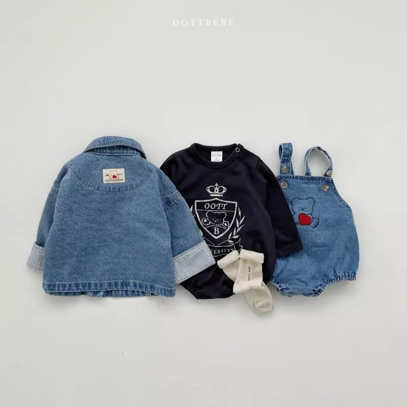 Oott Bebe - Korean Baby Fashion - #babyoninstagram - Love Denim Teddy Bodysuit - 8