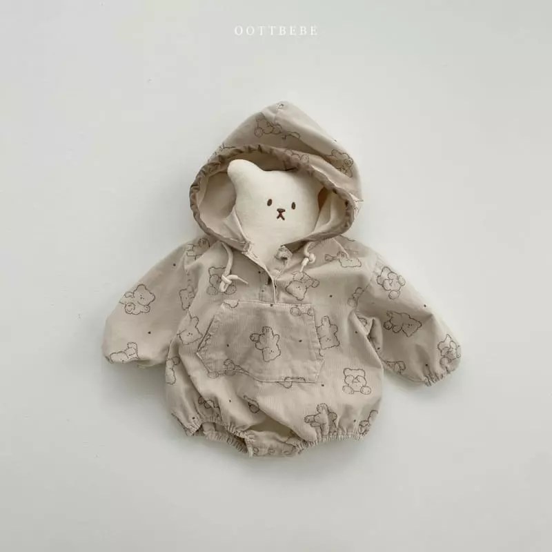 Oott Bebe - Korean Baby Fashion - #babyoninstagram - Bread Bear Hoody Bodysuit