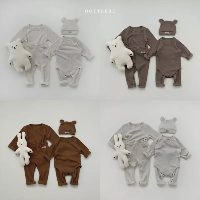 Oott Bebe - Korean Baby Fashion - #babyootd - Sunny Bodysuit Leggings Bonnet Set - 11