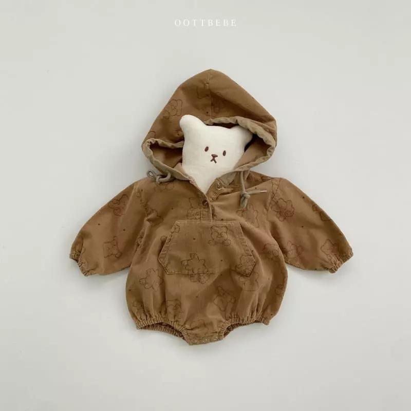 Oott Bebe - Korean Baby Fashion - #babyootd - Bread Bear Hoody Bodysuit - 2