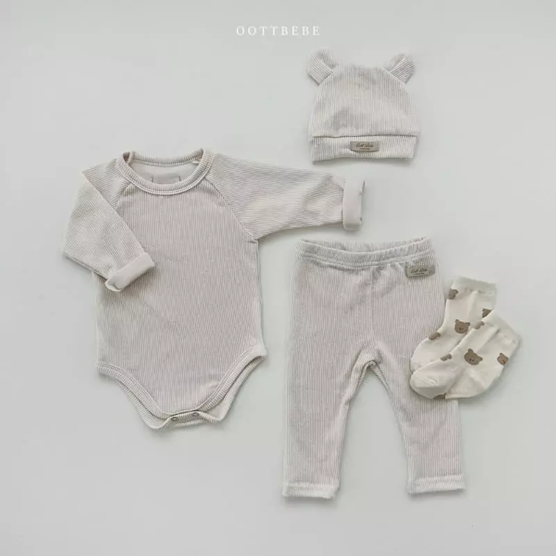 Oott Bebe - Korean Baby Fashion - #babyoutfit - Sunny Bodysuit Leggings Bonnet Set - 12