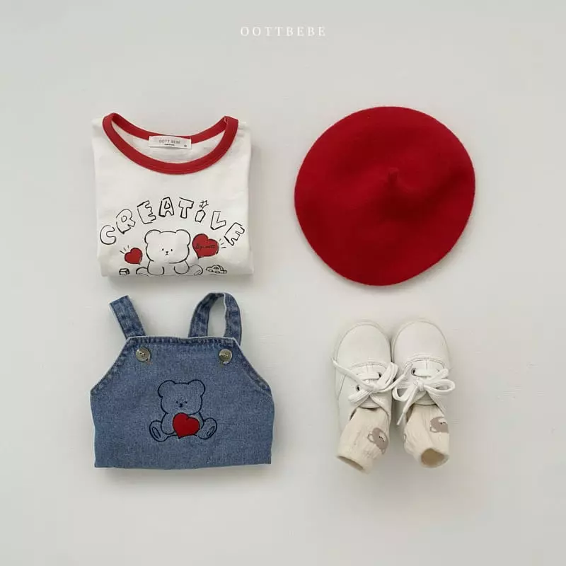 Oott Bebe - Korean Baby Fashion - #babyoutfit - Love Denim Teddy Bodysuit - 10