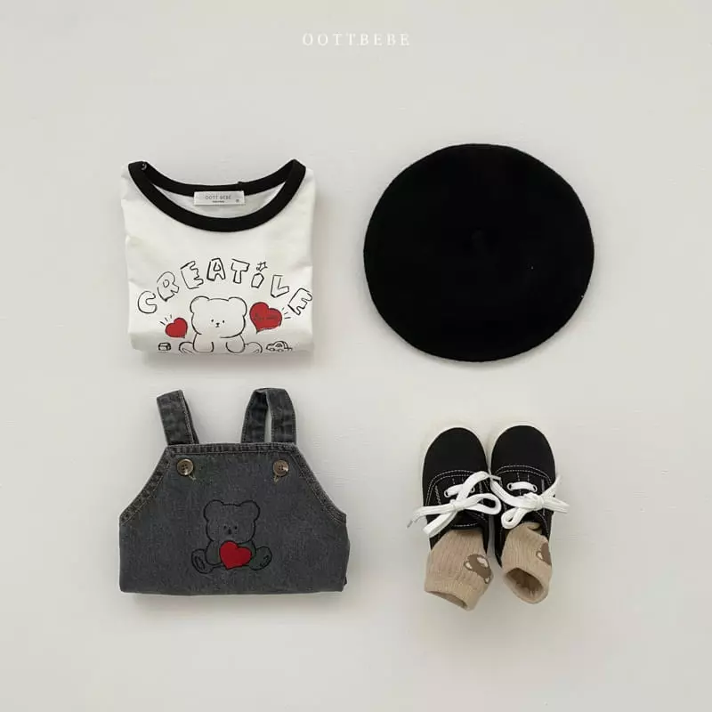 Oott Bebe - Korean Baby Fashion - #babyoutfit - Love Denim Teddy Bodysuit - 11