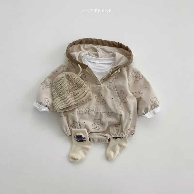 Oott Bebe - Korean Baby Fashion - #babyoutfit - Bread Bear Hoody Bodysuit - 4