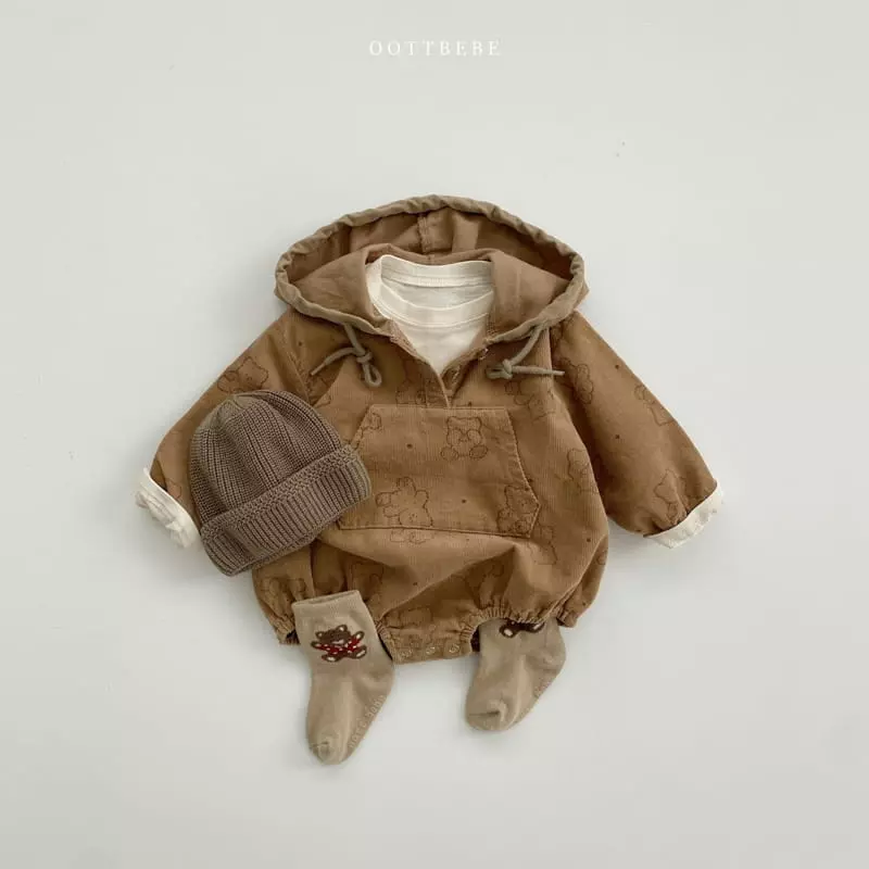 Oott Bebe - Korean Baby Fashion - #babywear - Bread Bear Hoody Bodysuit - 5