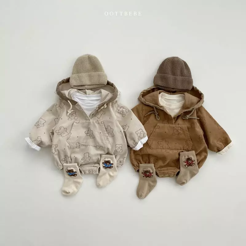 Oott Bebe - Korean Baby Fashion - #onlinebabyboutique - Bread Bear Hoody Bodysuit - 6