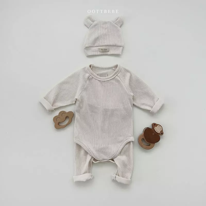 Oott Bebe - Korean Baby Fashion - #onlinebabyshop - Sunny Bodysuit Leggings Bonnet Set