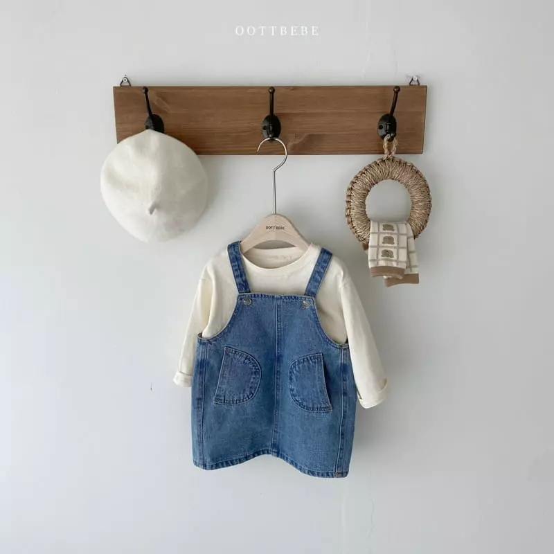 Oott Bebe - Korean Children Fashion - #Kfashion4kids - Love Denim One-piece - 6
