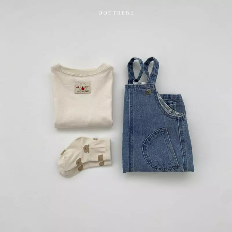 Oott Bebe - Korean Children Fashion - #Kfashion4kids - Love Denim Overalls Pants - 5