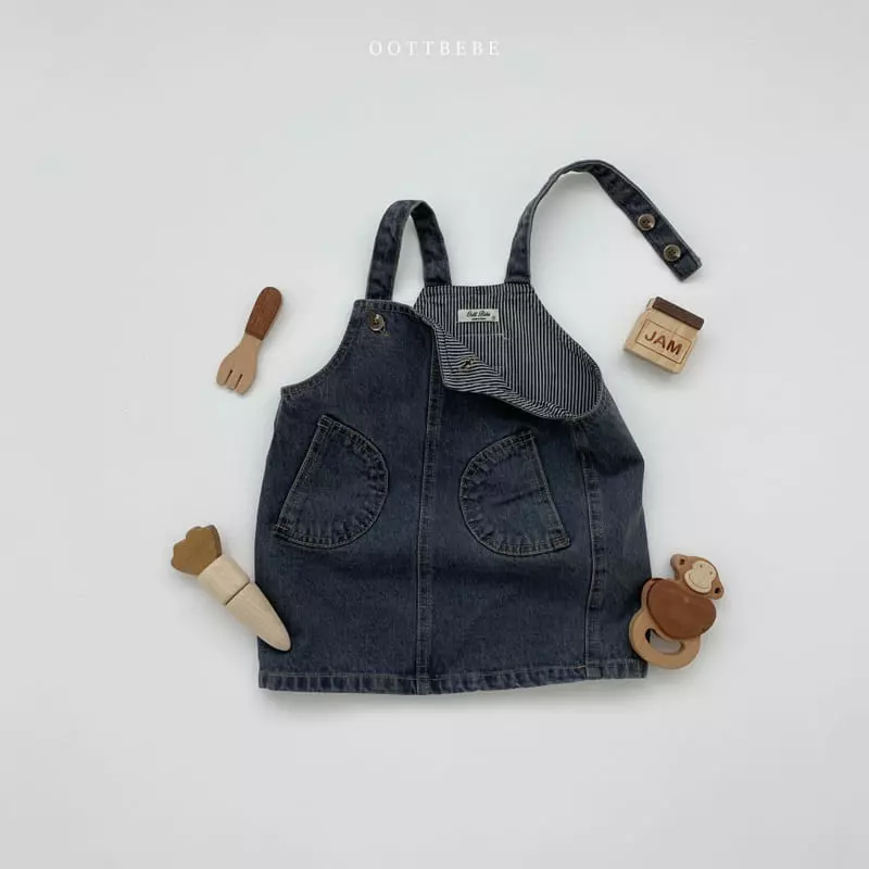 Oott Bebe - Korean Children Fashion - #fashionkids - Love Denim One-piece - 2
