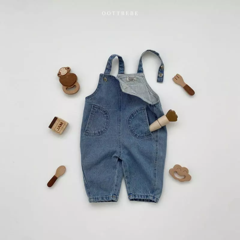 Oott Bebe - Korean Children Fashion - #fashionkids - Love Denim Overalls Pants