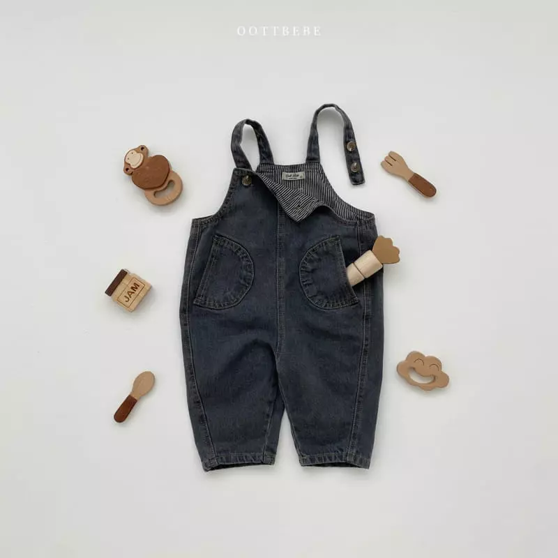 Oott Bebe - Korean Children Fashion - #kidsshorts - Love Denim Overalls Pants - 2