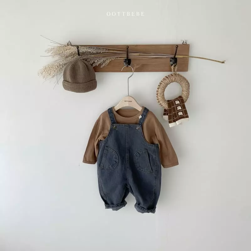 Oott Bebe - Korean Children Fashion - #kidsstore - Love Denim Overalls Pants - 4