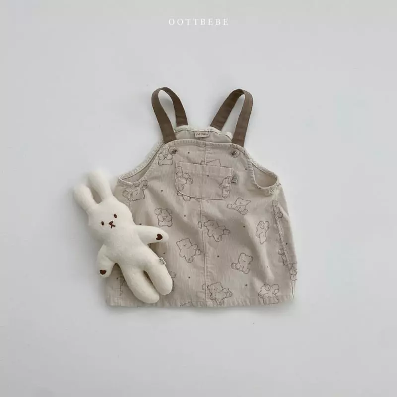 Oott Bebe - Korean Children Fashion - #kidzfashiontrend - Bread Bear Dungarees One-piece