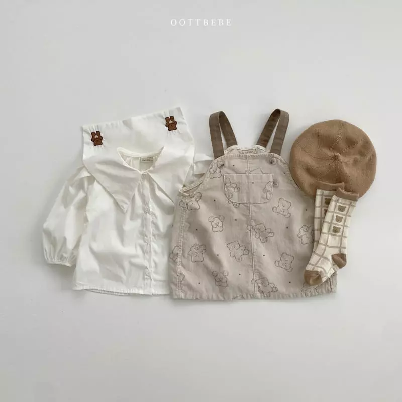 Oott Bebe - Korean Children Fashion - #littlefashionista - Bread Bear Dungarees One-piece - 3
