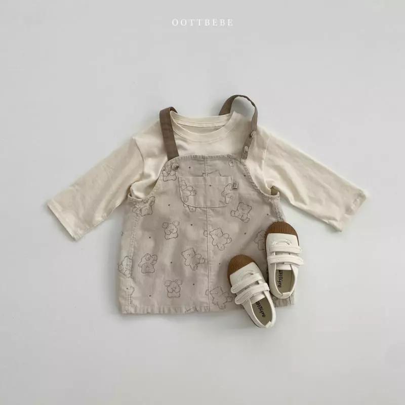 Oott Bebe - Korean Children Fashion - #prettylittlegirls - Bread Bear Dungarees One-piece - 6