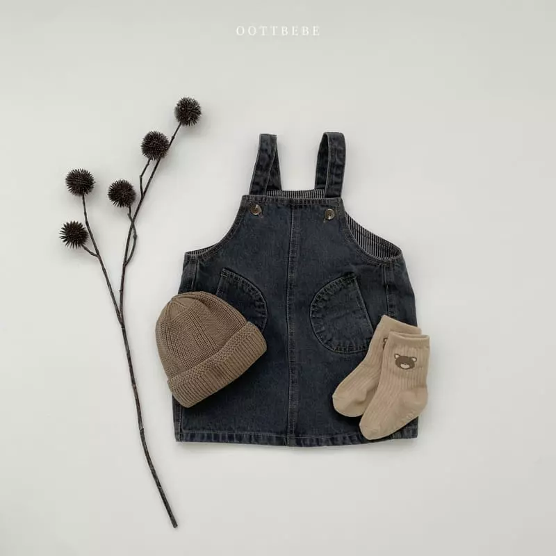 Oott Bebe - Korean Children Fashion - #toddlerclothing - Love Denim One-piece - 12
