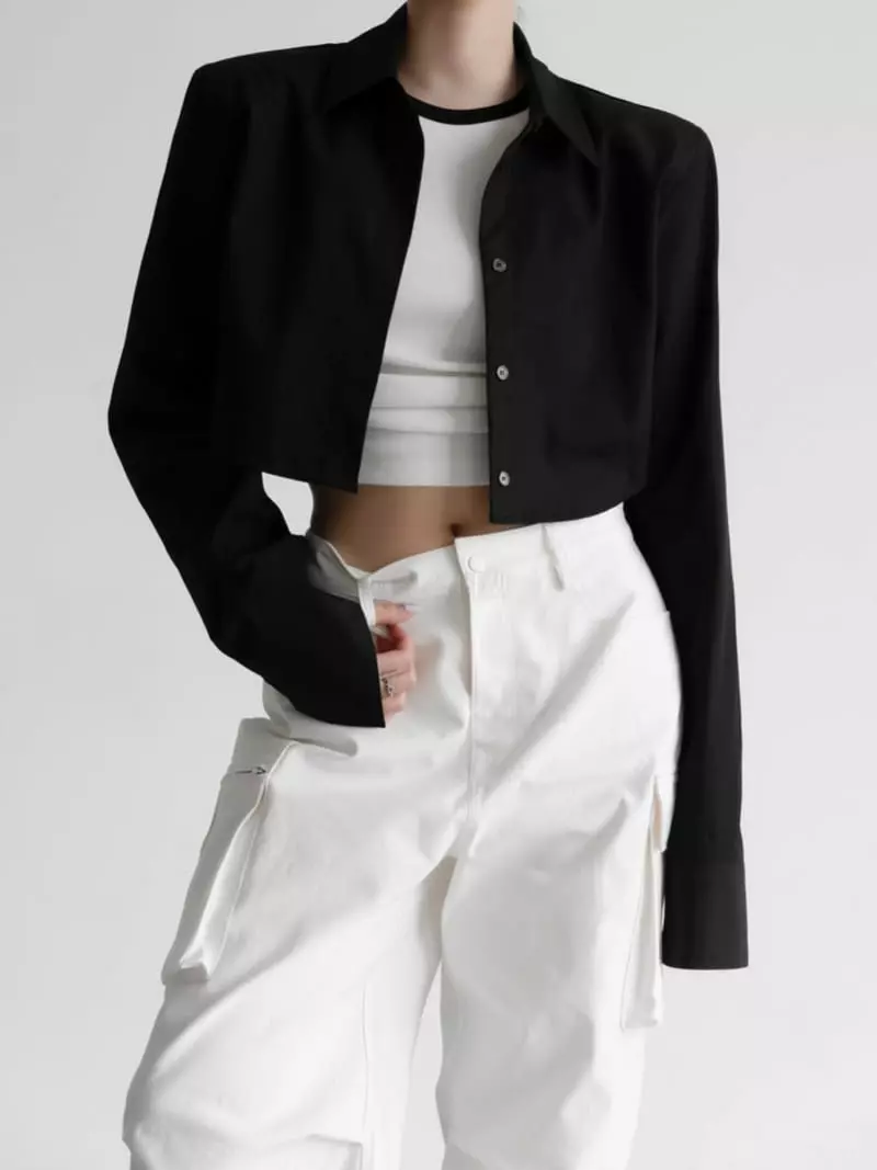 Paper Moon - Korean Women Fashion - #womensfashion - Shoulder Crop Shirt - 5