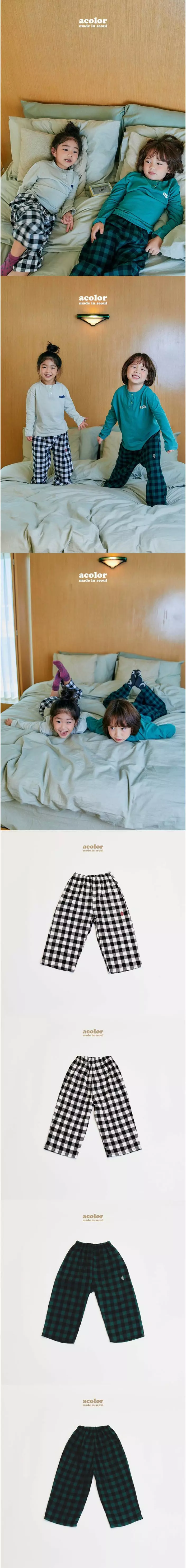 Acolor - Korean Children Fashion - #stylishchildhood - Check Wide Pants - 3