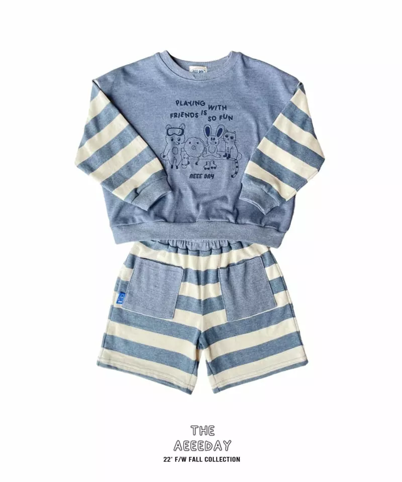 Aeeeday - Korean Children Fashion - #Kfashion4kids - Stripes Mix Top Bottom Set - 8