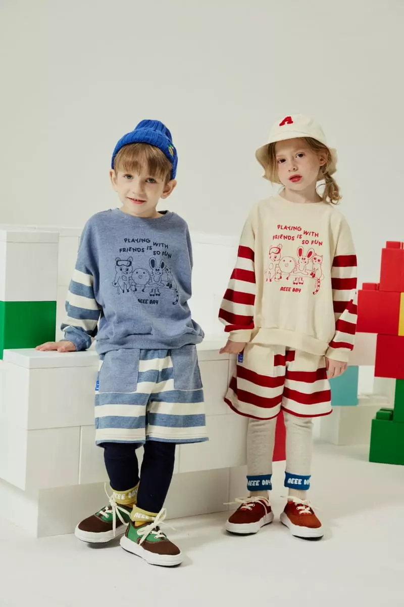 Aeeeday - Korean Children Fashion - #childrensboutique - Stripes Mix Top Bottom Set